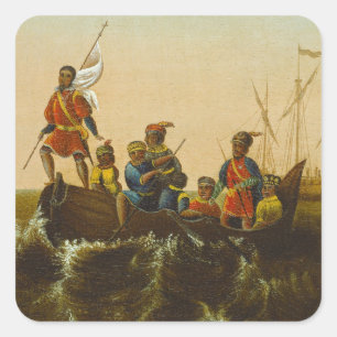 De landing van Columbus, c.1837 (olie op canvas) Vierkante Sticker