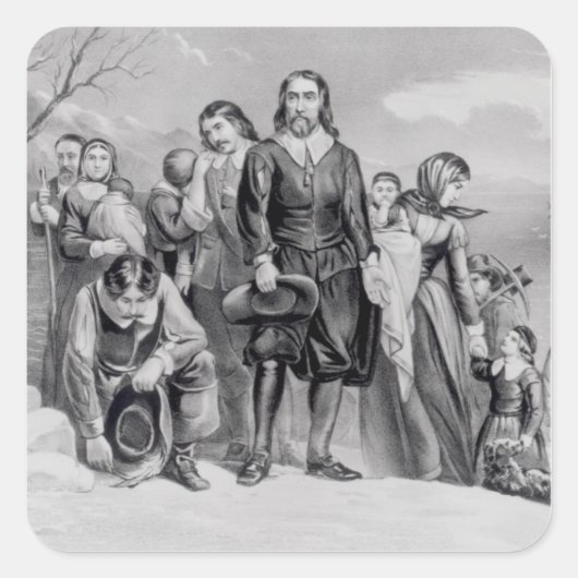 De landing van de pelgrims vierkante sticker (Voorkant)