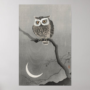 De lange uil op de boomtak (1900-1930) van Ohara Poster