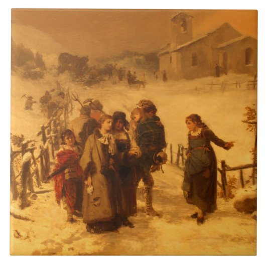 De lawine in de winter (door Gerolamo Induno) Tegeltje (Voorkant)
