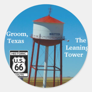 De Leaning Tower van Texas in Groom - Highway 66 Ronde Sticker