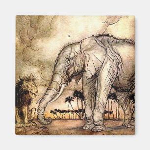 “De Leeuw en de Olifant” door Arthur Rackham Magneet