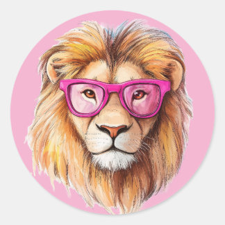 De Leeuw met Roze Brillen Lichtroze BG Sticker