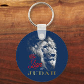 De leeuw van de Judah Navy Blue Red Gold Christeli Sleutelhanger (Voorkant)