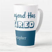 De legende is gestopt met blauw-wit pensioen latte mok (Rechterhoek)