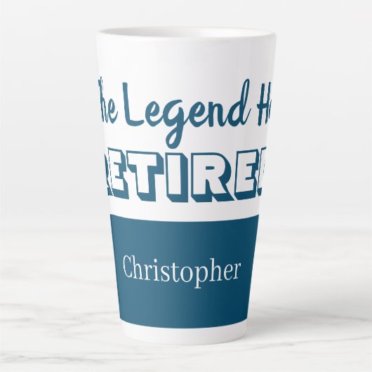 De legende is gestopt met blauw-wit pensioen latte mok (Voorkant)