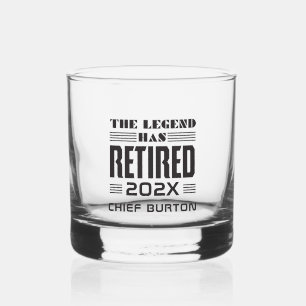 De legende is met pensioen Politiechef Pensioen Whisky Glas