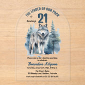 De leider van onze roedel Wolf 21e verjaardagsfees Acryl Uitnodigingen (Voorkant)