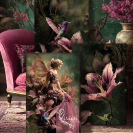 De lelie sprookjesfantasie kolibrie & bloem inpakpapier vel