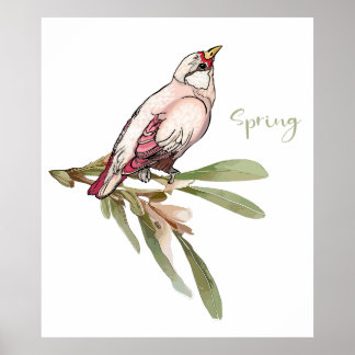 De lente bloeit vogels. Sneeuwdruppels. Poster