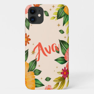 De lente Tropische Bloemen Aangepaste Naam iPhone 11 Hoesje