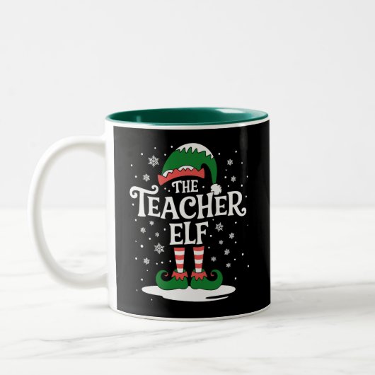 De Leraar Elf Kerst Familie Matching Groep Tweekleurige Koffiemok (Links)