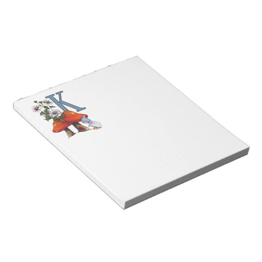 De letter K, INITIAAL, Toadstools, Gnome, Ladybug Notitieblok (Schuin)