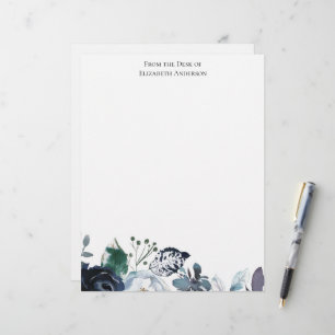De Lettre Papier à en-tête personnalisé floral bleu vert élé