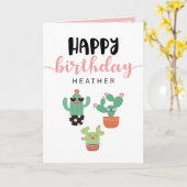 De leuke Cactussen doorboren Gelukkige Verjaardag Kaart (Gele Bloem)