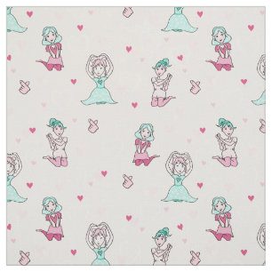 De leuke Cartoon van de Meisjes van de Liefde Roze Stof