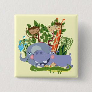 De leuke Dieren van de Safari Vierkante Button 5,1 Cm