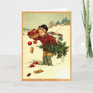 De leuke Dragende Kerstboom van de Vintage Feestdagen Kaart