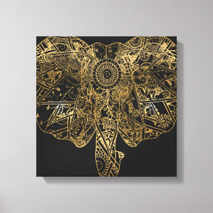 De leuke getrokken Henna van de Olifant hand Canvas Afdruk