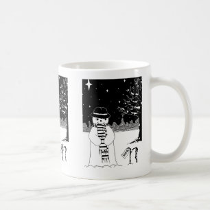 De leuke illustratie van sneeuwman zwarte & witte koffiemok