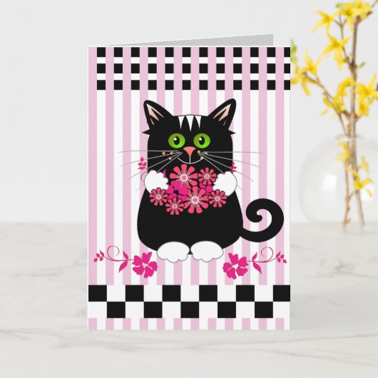 De leuke kaart die van het Moederdag met kat (Gele Bloem)