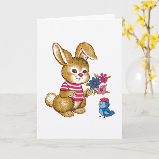 De leuke Kaart van de Verjaardag van het Konijntje (Gele Bloem)