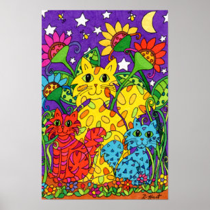 De leuke Kleurrijke Katten tuinieren de Tekening Poster