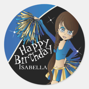 De leuke Meisjes van Cheerleader Pom Pom Blauw Ronde Sticker