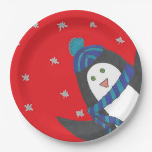 De leuke Pinguïn van Kerstmis Papieren Bordje