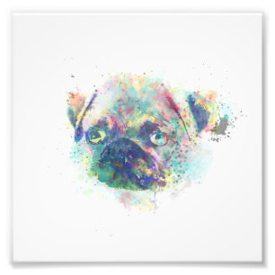De leuke pug puppywaterverf ploetert verf foto afdruk