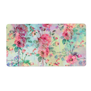 De leuke romantische waterverven van de rozen etiket