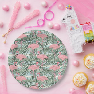 De leuke Roze Palm Flamingoes doorbladert Patroon Papieren Bordje