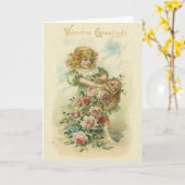 De leuke Roze Rozen van het Meisje Kaart (Gele Bloem)