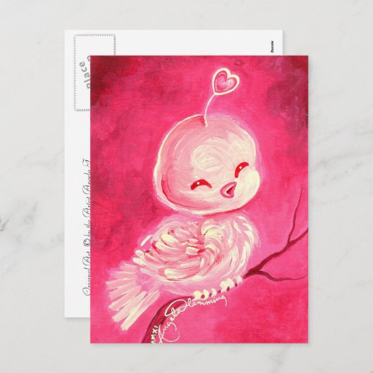 De leuke Roze Vogel van Valentijn Feestdagenkaart (Voorkant / Achterkant)