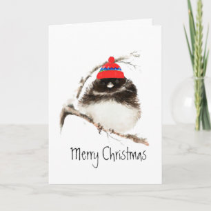 De leuke Vogel van de Winter in Pet, Kerstmis, Feestdagen Kaart