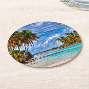 De leuke Waterverf van het Strand van de Mooie Ronde Kartonnen Onderzetter