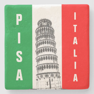 De leunende Toren van Pisa en de Italiaanse Vlag Stenen Onderzetter