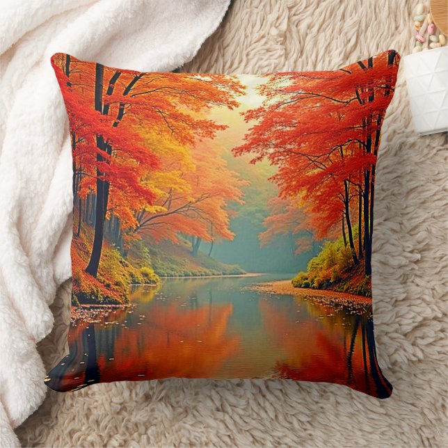 De levendige Autumn Forest River Kussen (Deken)