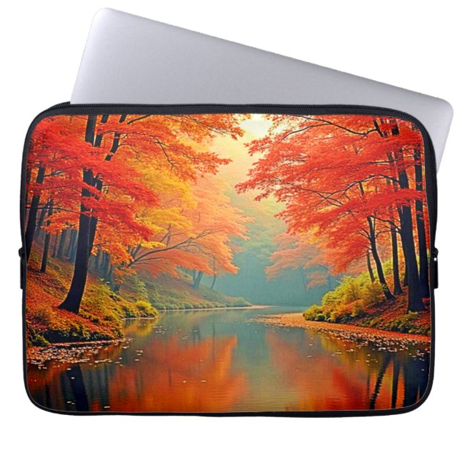 De levendige Autumn Forest River Laptop Sleeve (Voorkant)