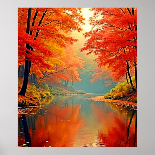 De levendige Autumn Forest River Poster (Voorkant)