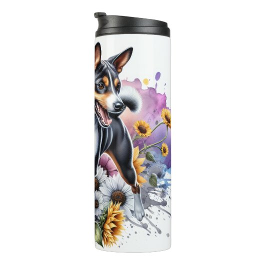 De levendige bloemenenergie van Basenji Thermosbeker (Geroteerd rechts)