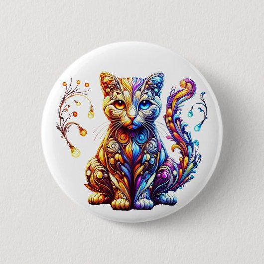 De levendige gloed kat ronde button 5,7 cm (Voorkant)