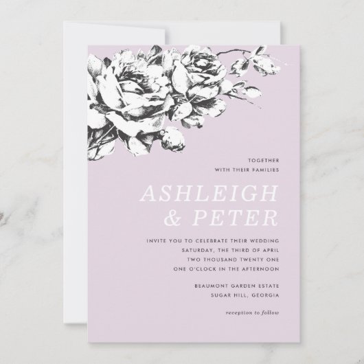 De Levensroos Bloemige Trouwkaart - Paars Aankondiging (Voorkant)