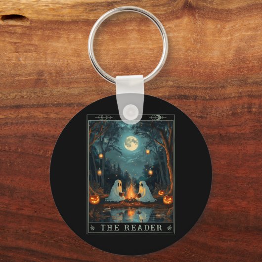 De lezer Bookish Schattige Spooky Ghost Leesboek Sleutelhanger (Voorkant)
