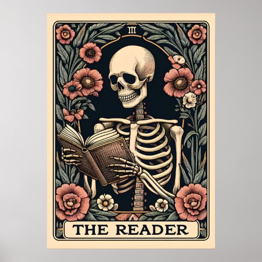De Lezer Skeleton Tarot Kaart Poster (Voorkant)