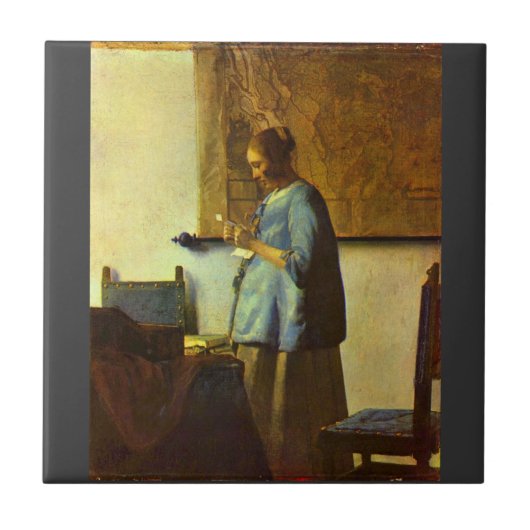 De lezer van Johannes Vermeer Tegeltje (Voorkant)