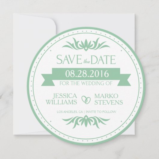 De lichte Groene & Witte  cirkels sparen de Datum Save The Date (Voorkant)