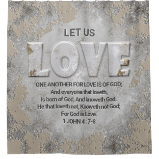 De liefde van Één andere Manuscript Verse 1 John 4 Douchegordijn
