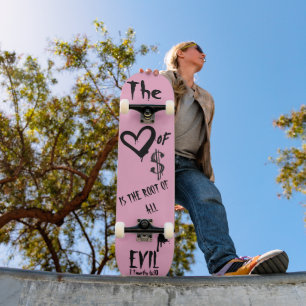 De Liefde van Geld Kwaad Roze Doodle Skateboard