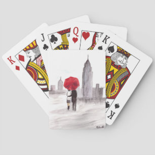 De liefdepaar van New York met rode paraplu Pokerkaarten